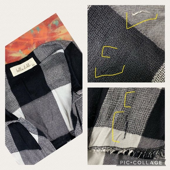 Bella Dahl XS Plaid Collared Button Up Front & Back Hi-Lo Fringe Hem Top - Picture 12 of 12